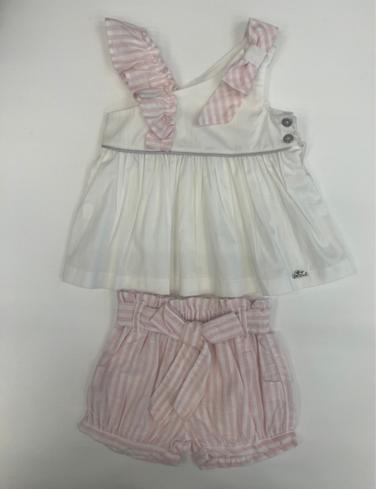 SET CAMISA BLANCA SHORTS STRIPES ROSA